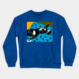 Cute Tuxedo cat laying in a paw print bed Chilling Copyright by TeAnne Crewneck Sweatshirt